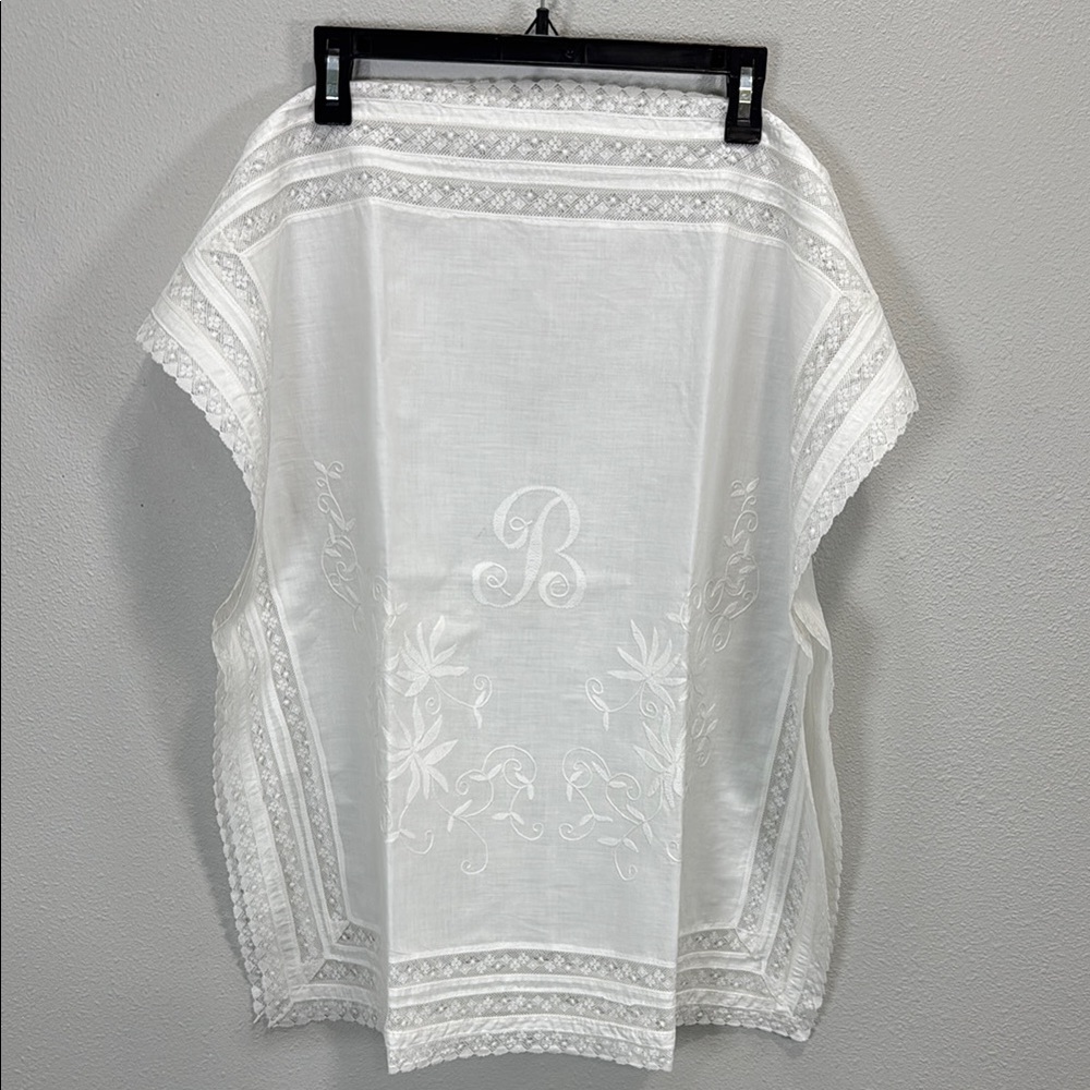Antique two piece monogrammed‎ handkerchief or table topper